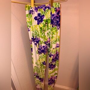 Versace Green and Purple Orchid Floral Leggings READ DESCRIPTION